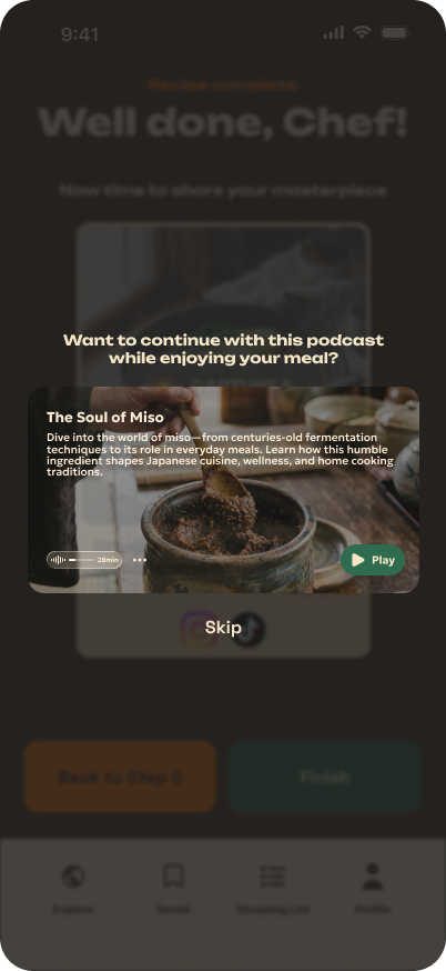 COOKA hi-fi: Cook Mode completion with podcast modal